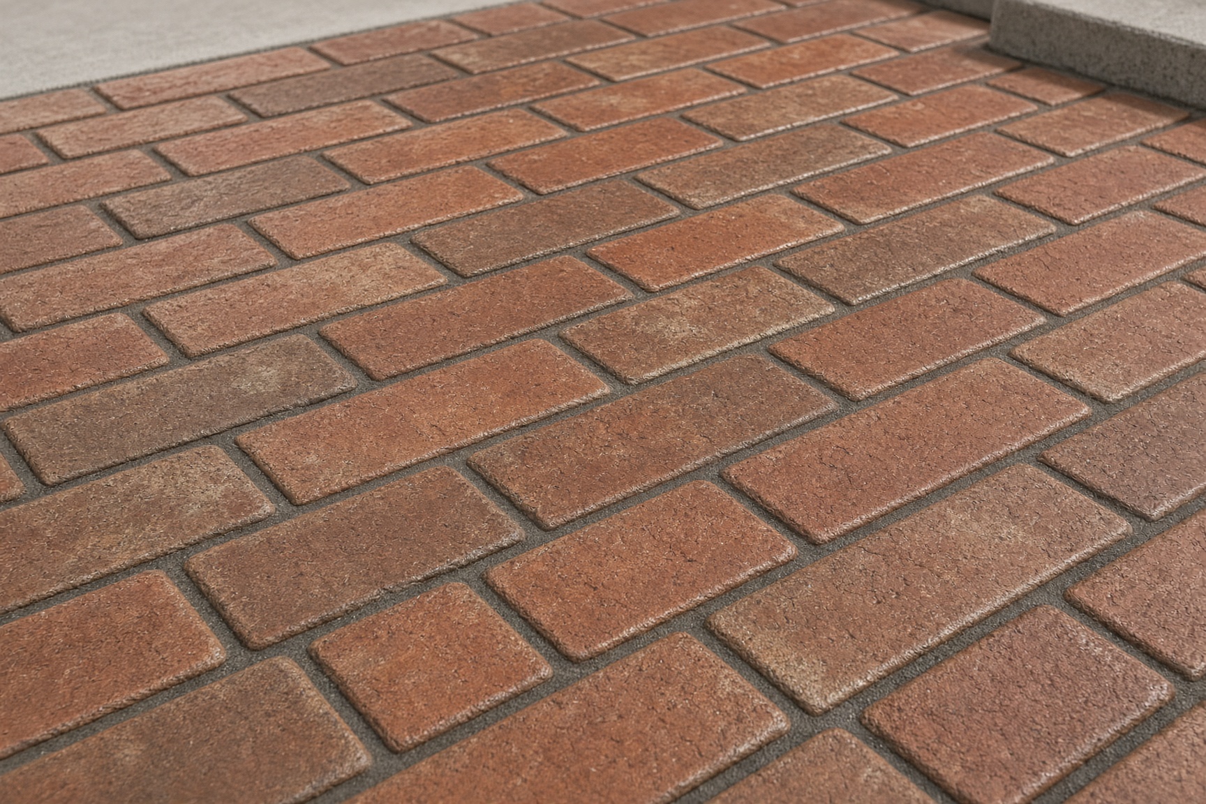 Brick-look stamped concrete patio with a sealed decorative finish